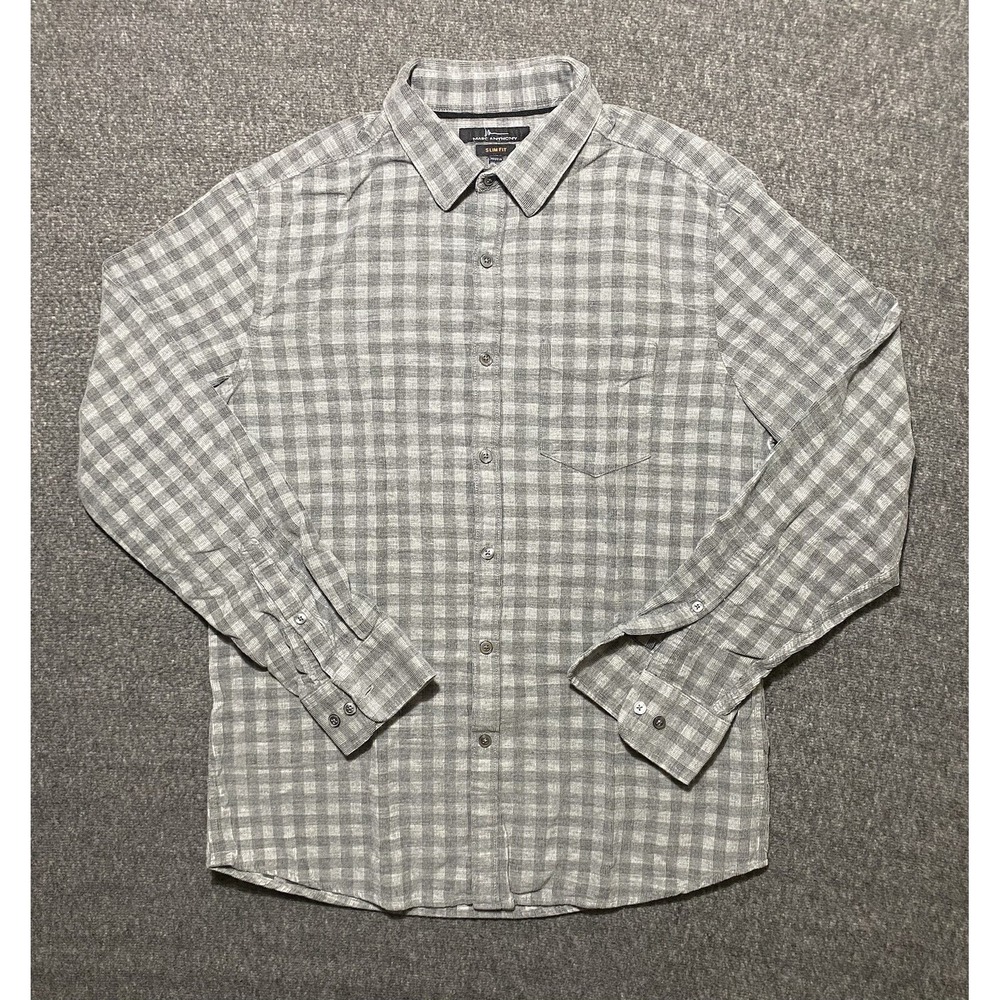 Marc Anthony Shirt Mens Long Sleeve Button Down Gray/white Plaid Slim Fit Size M
